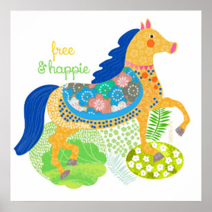 Blue horse art Illustration. Poster