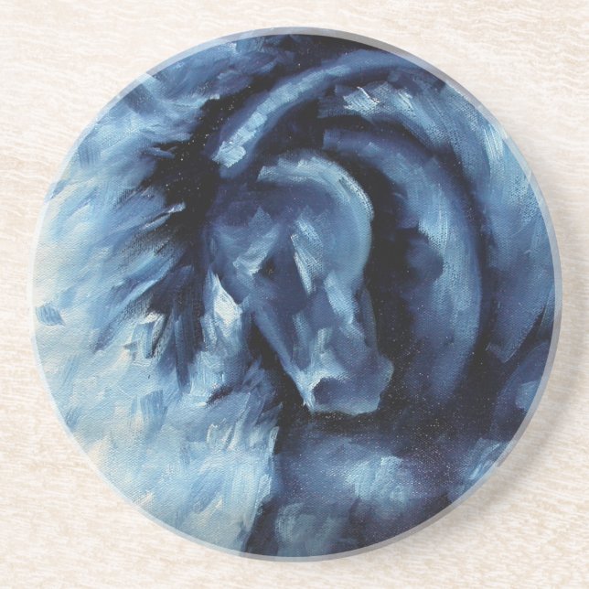 Blue Horse Oil Painting Coaster (Front)