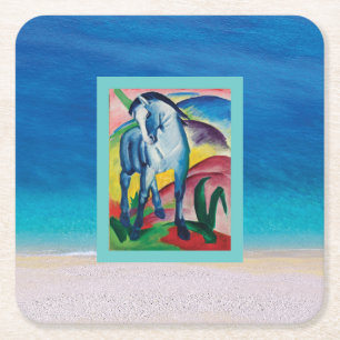 Blue Horse on the Beach Square Paper Coaster