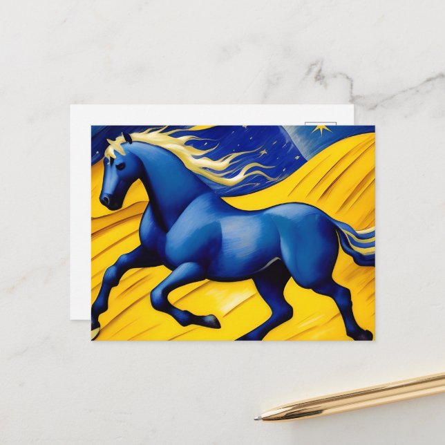 Blue Horse Postcard (Front/Back In Situ)