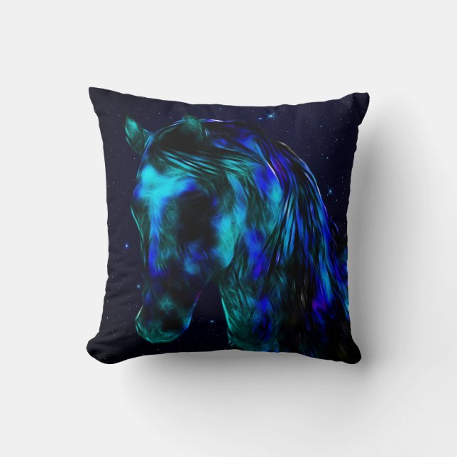 Blue Horse Throw Pillow (Front)