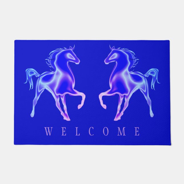 Blue Horses Doormat Welcome (Front)
