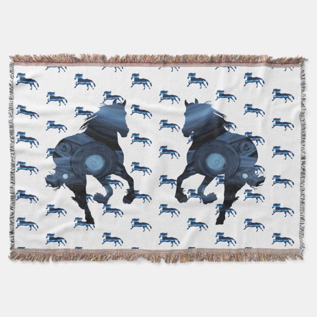 Blue Horses Wild Soul Throw Blanket (Front)