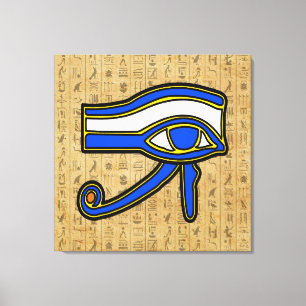 Blue Horus Eye On Hieroglyphs Canvas Print