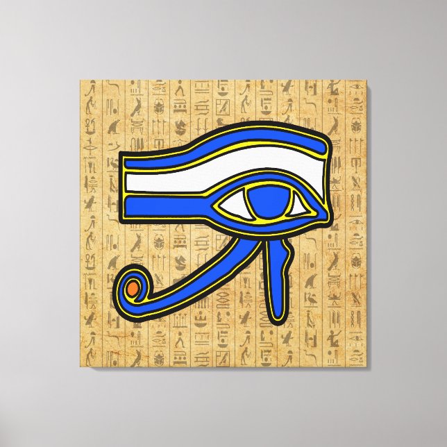 Blue Horus Eye On Hieroglyphs Canvas Print (Front)