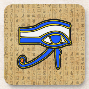 Blue Horus Eye On Hieroglyphs Coaster