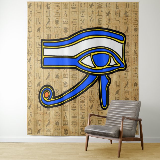 Blue Horus Eye On Hieroglyphs Tapestry (In Situ)