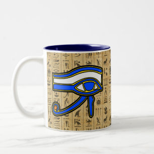 Blue Horus Eye On Hieroglyphs Two-Tone Coffee Mug