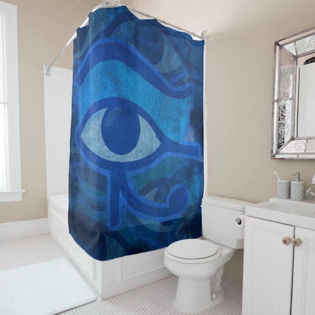 Blue Horus Eye Shower Curtain (In Situ)
