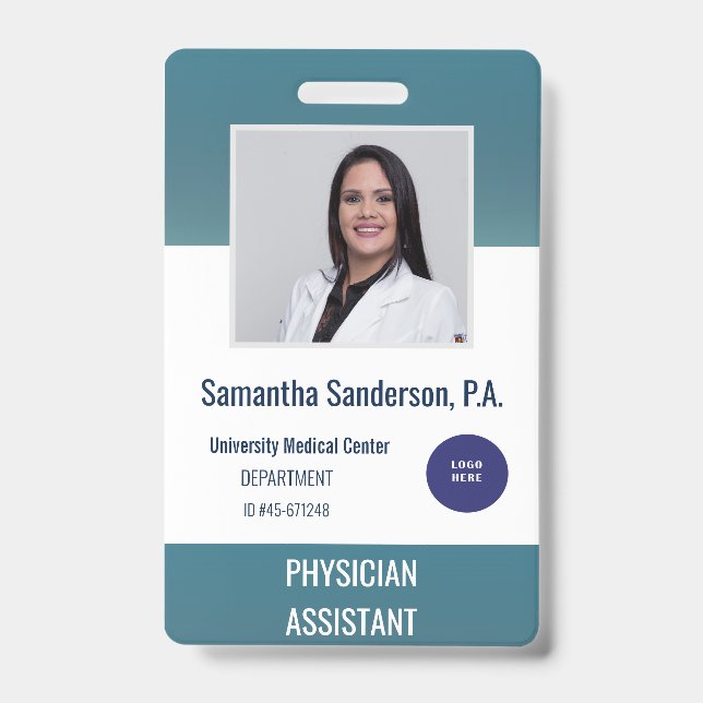 Blue Hospital Employee ID Logo Barcode Badge (Front)