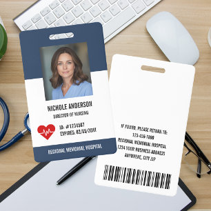 Blue Hospital Medical Employee Logo Photo Id Badge