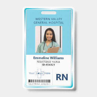 Blue Hospital Nurse Employee Photo ID Badge