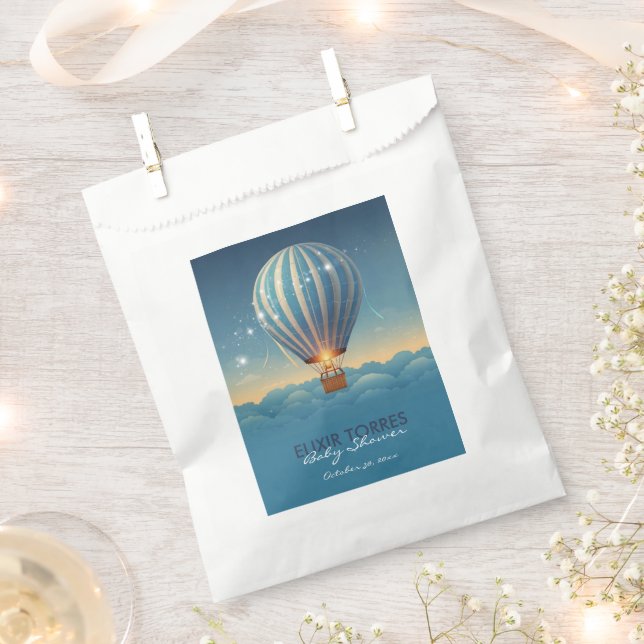 Blue Hot Air Balloon Adventure Awaits Baby Shower Favour Bags (Clipped)