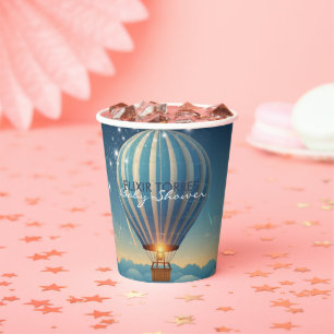 Blue Hot Air Balloon Adventure Awaits Baby Shower Paper Cups