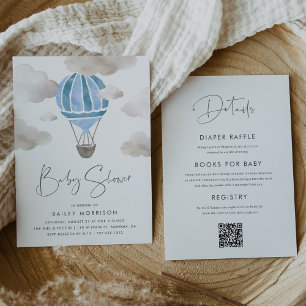 Blue Hot Air Balloon All in One Baby Shower Invitation