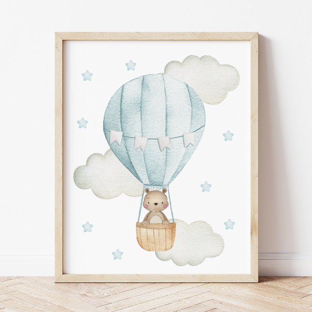Blue Hot Air Balloon, Animals, Bear, Boy Nursery Poster (Creator Uploaded)