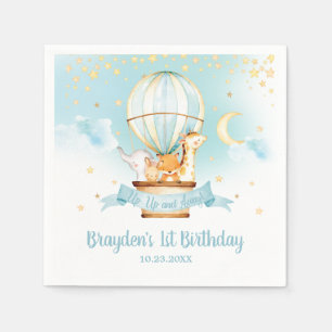 Blue Hot Air Balloon Animals Birthday Party Napkin