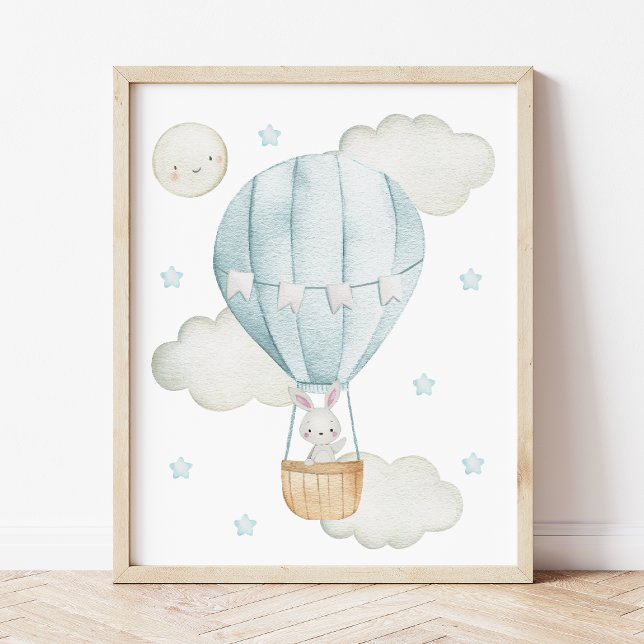 Blue Hot Air Balloon, Animals, Bunny, Boy Nursery Poster (Creator Uploaded)