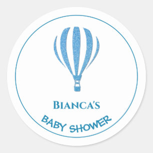 Blue Hot Air Balloon Baby Shower Classic Round Sticker