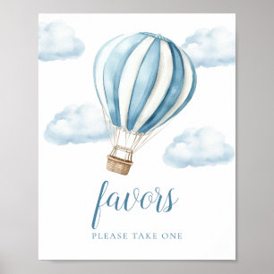 Blue Hot Air Balloon Baby Shower Favours Sign