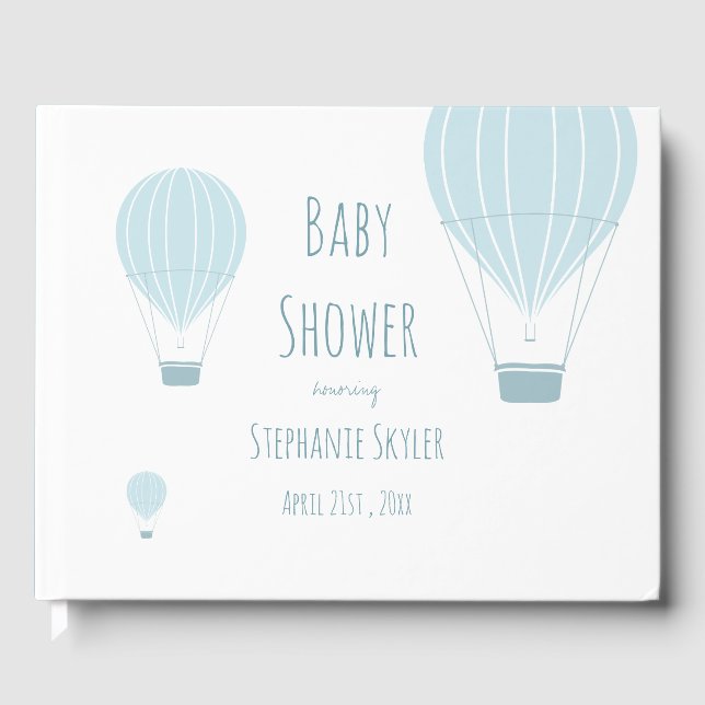 Blue Hot Air Balloon | Baby Shower Guest Book (Front)