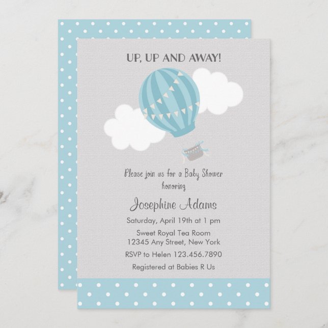 Blue Hot Air Balloon Baby Shower Invitation (Front/Back)