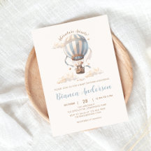 Blue Hot Air Balloon Baby Shower Invitation