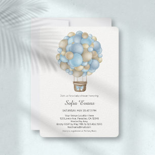 Blue Hot Air Balloon Baby Shower Invitation