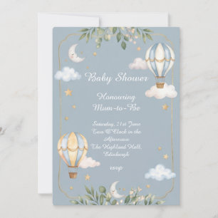 Blue Hot Air Balloon Baby Shower Invitation