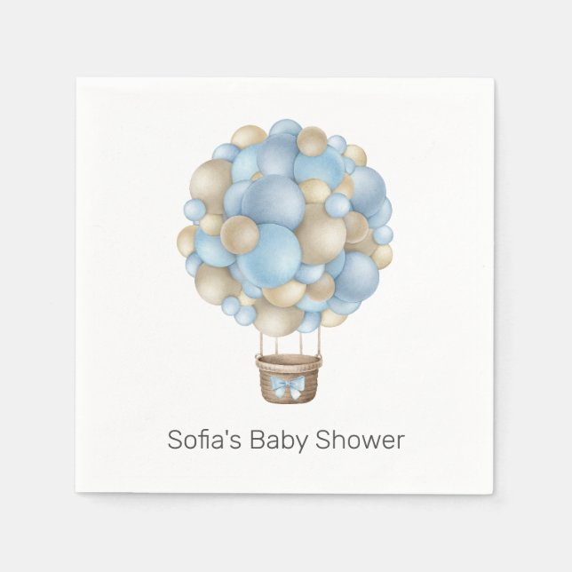 Blue Hot Air Balloon Baby Shower Napkin (Front)