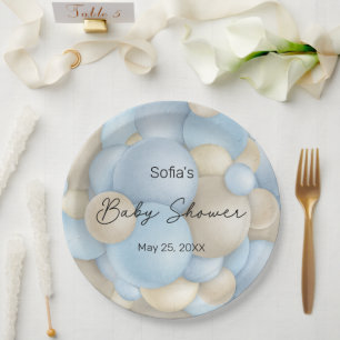 Blue Hot Air Balloon Baby Shower Paper Plate