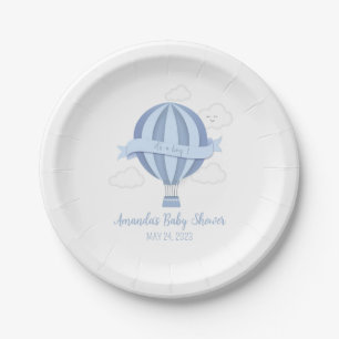 Blue Hot Air Balloon Baby Shower Paper Plates