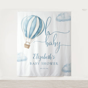 Blue Hot Air Balloon Baby Shower Photo Backdrop Tapestry
