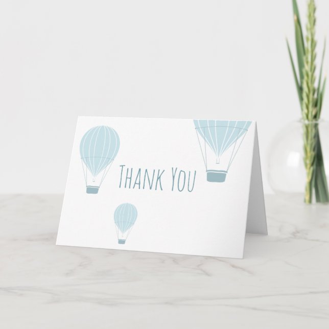 Blue Hot Air Balloon | Baby Shower Thank You Card (Front)