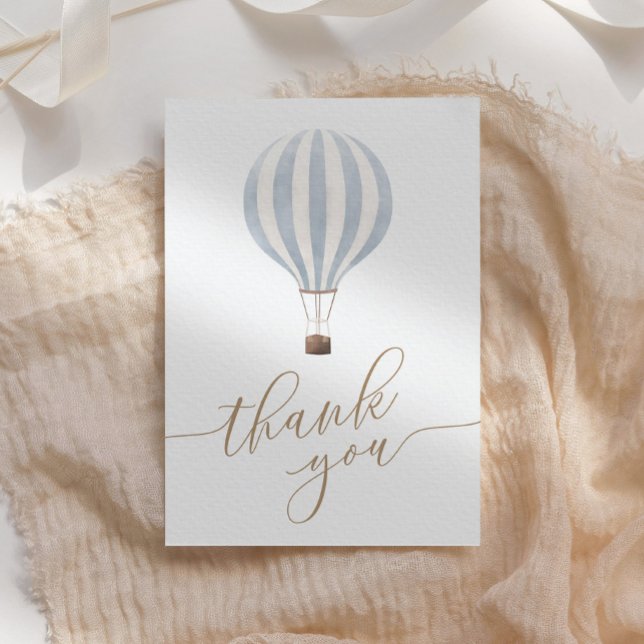 Blue Hot Air Balloon Baby Shower Thank You Card (Creator Uploaded)