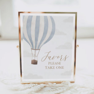Blue Hot Air Balloon Birthday Favours Sign