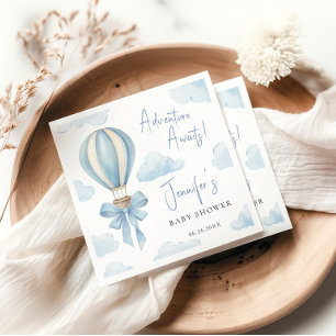 Blue Hot Air Balloon Bow Adventure Baby Boy Shower Napkin