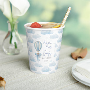 Blue Hot Air Balloon Bow Baby Boy Shower Paper Cups