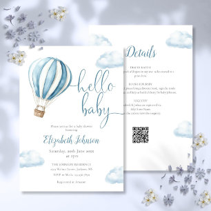 Blue Hot Air Balloon Boy All In One Baby Shower Invitation