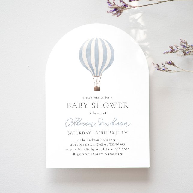 Blue Hot Air Balloon Boy Arch Baby Shower Invitation (Creator Uploaded)