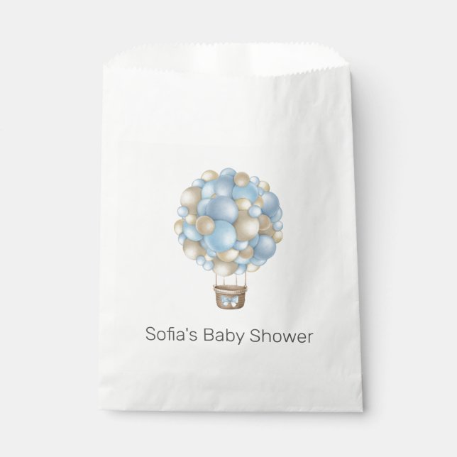 Blue Hot Air Balloon Boy Baby Shower Favour Bags (Front)