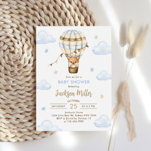 Blue Hot Air Balloon Boy Baby Shower Invitation