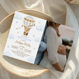 Blue Hot Air Balloon Boy Baby Shower Photo Invitation