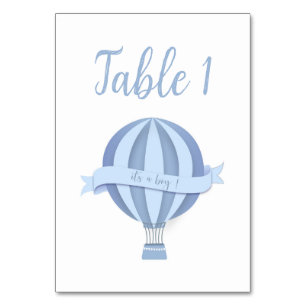 Blue Hot Air Balloon Boy Baby Shower Table Number