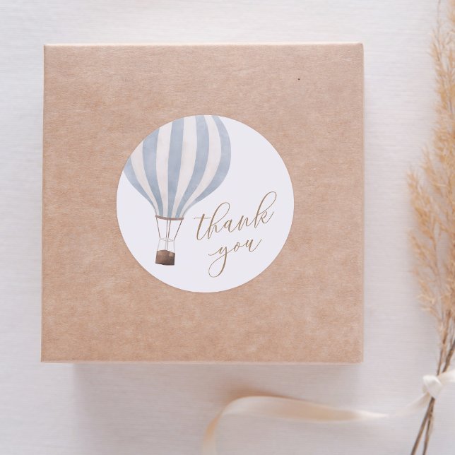 Blue Hot Air Balloon Boy Baby Shower Thank You Classic Round Sticker (Creator Uploaded)