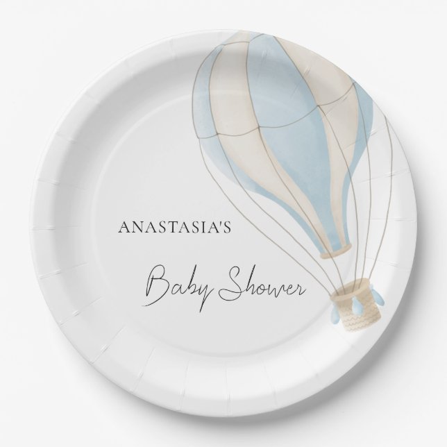 Blue Hot Air Balloon Celebration Paper Plate (Front)