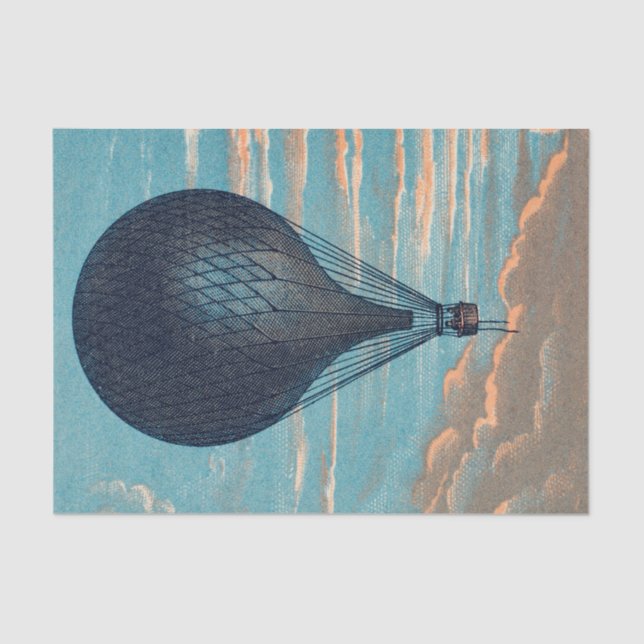 Blue Hot Air Balloon Decoupage Tissue Paper (Front)