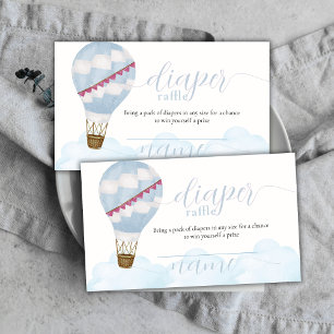 Blue Hot Air Balloon Diaper Raffle Baby Shower Enclosure Card