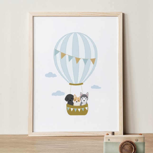 Blue Hot Air Balloon Dogs Nursery Decor Poster (Creator Uploaded)