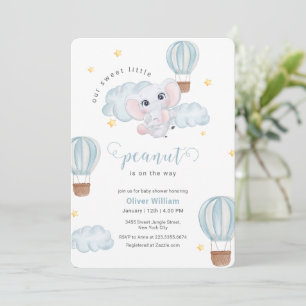 Blue Hot Air Balloon Mommy Elephant Baby Shower  Invitation
